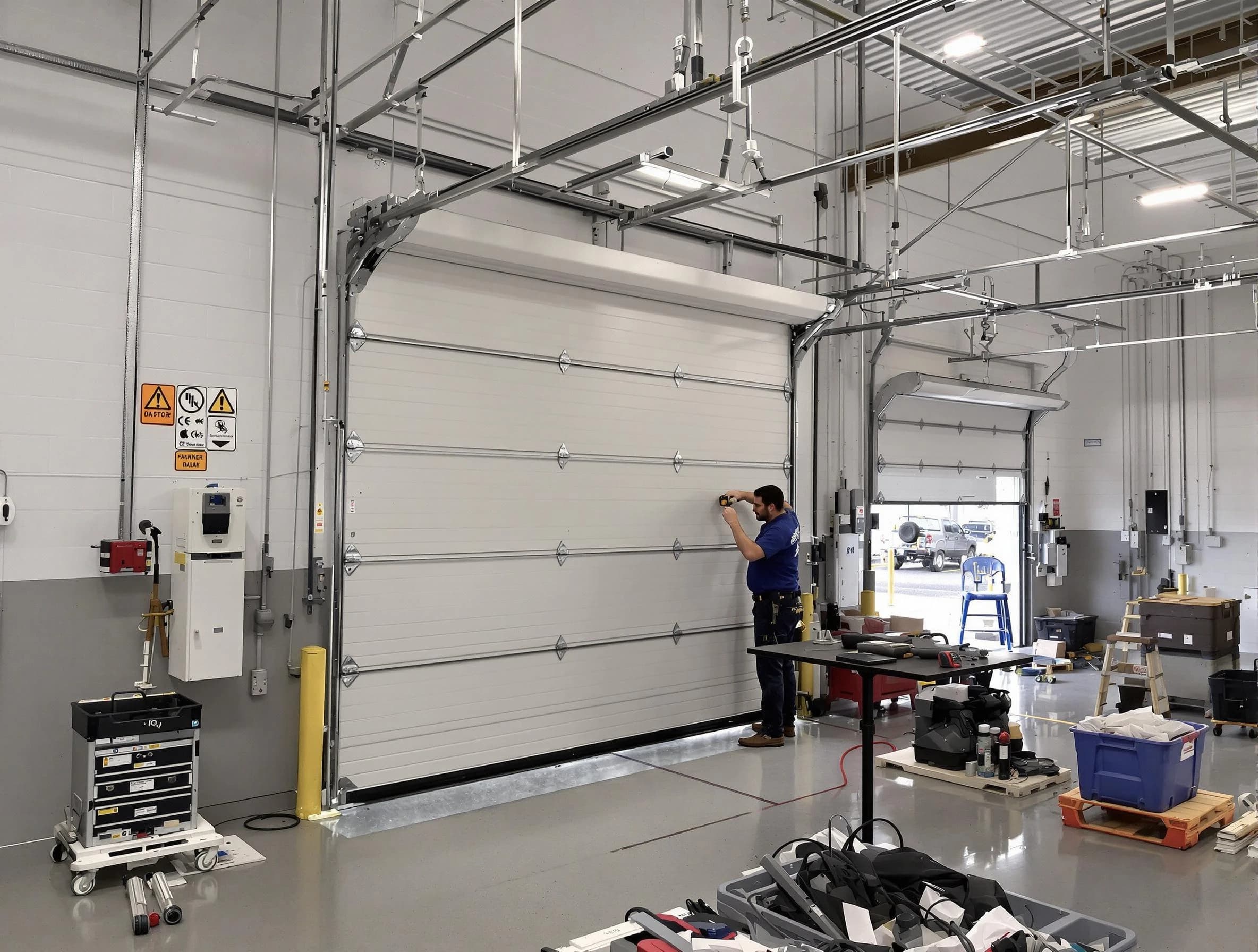 Commercial garage door repair being performed by New Sewickley Garage Door Repair expert in New Sewickley