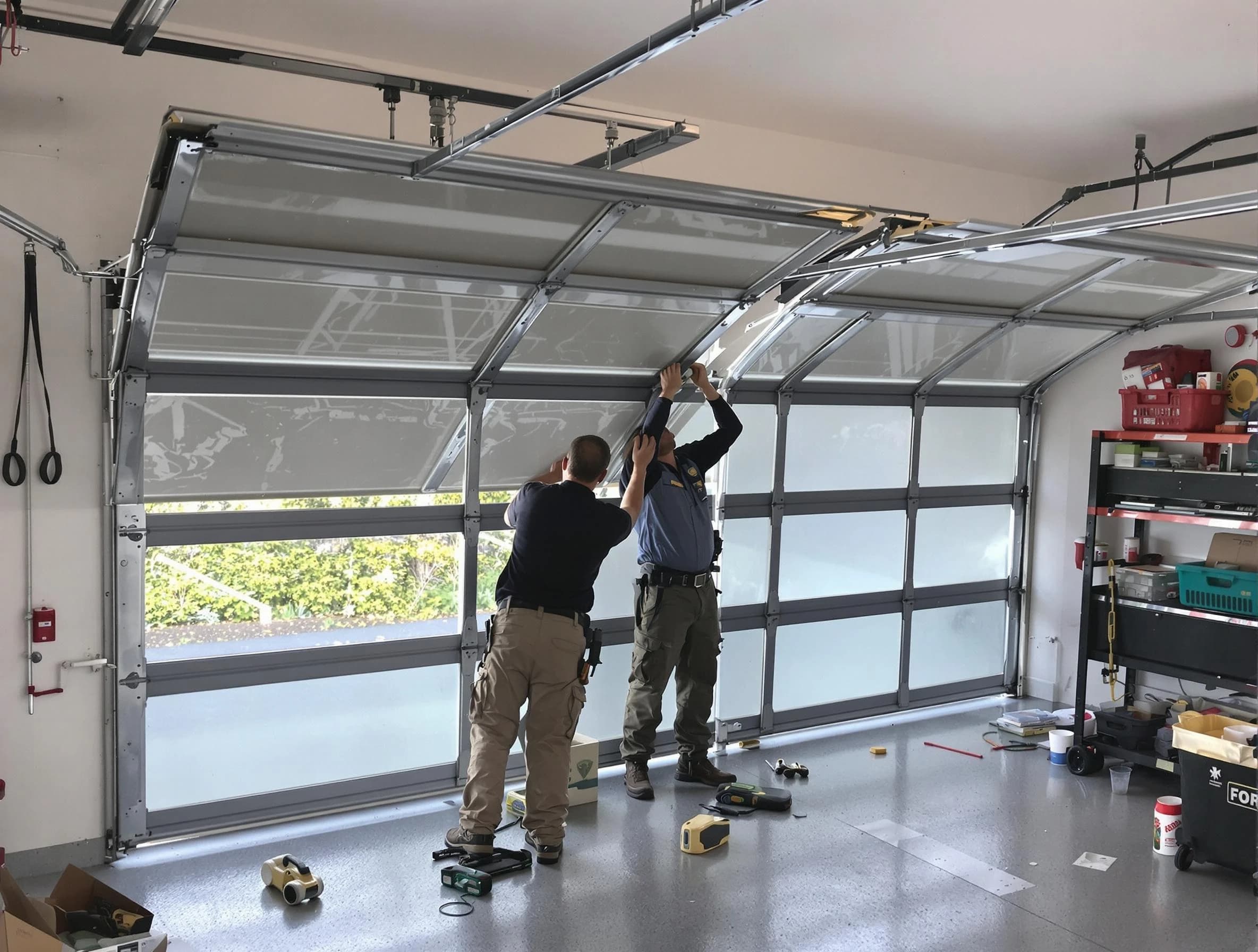 New Sewickley Garage Door Repair expert performing precise panel replacement on New Sewickley garage door
