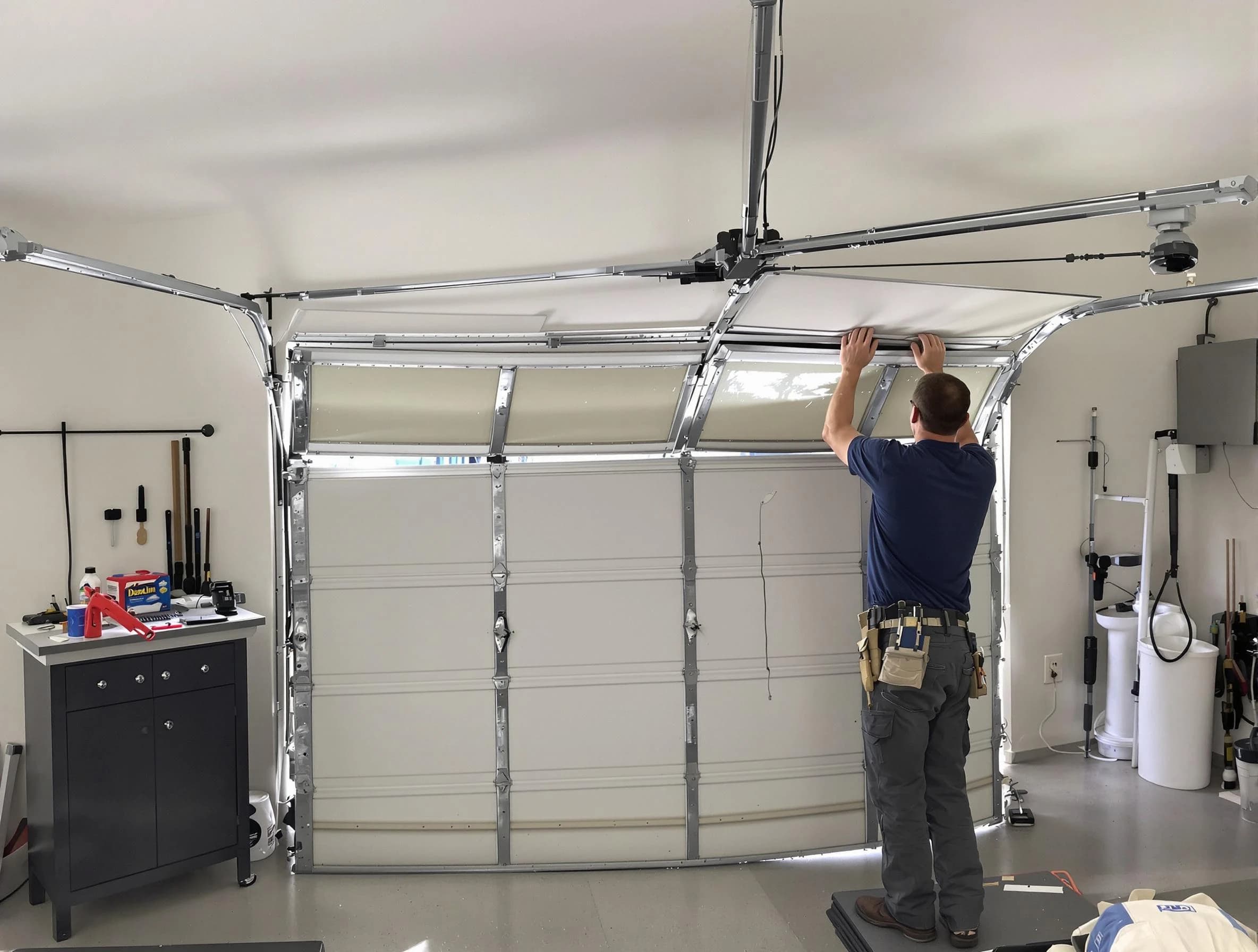 New Sewickley Garage Door Repair specialist performing precise section replacement on New Sewickley garage door