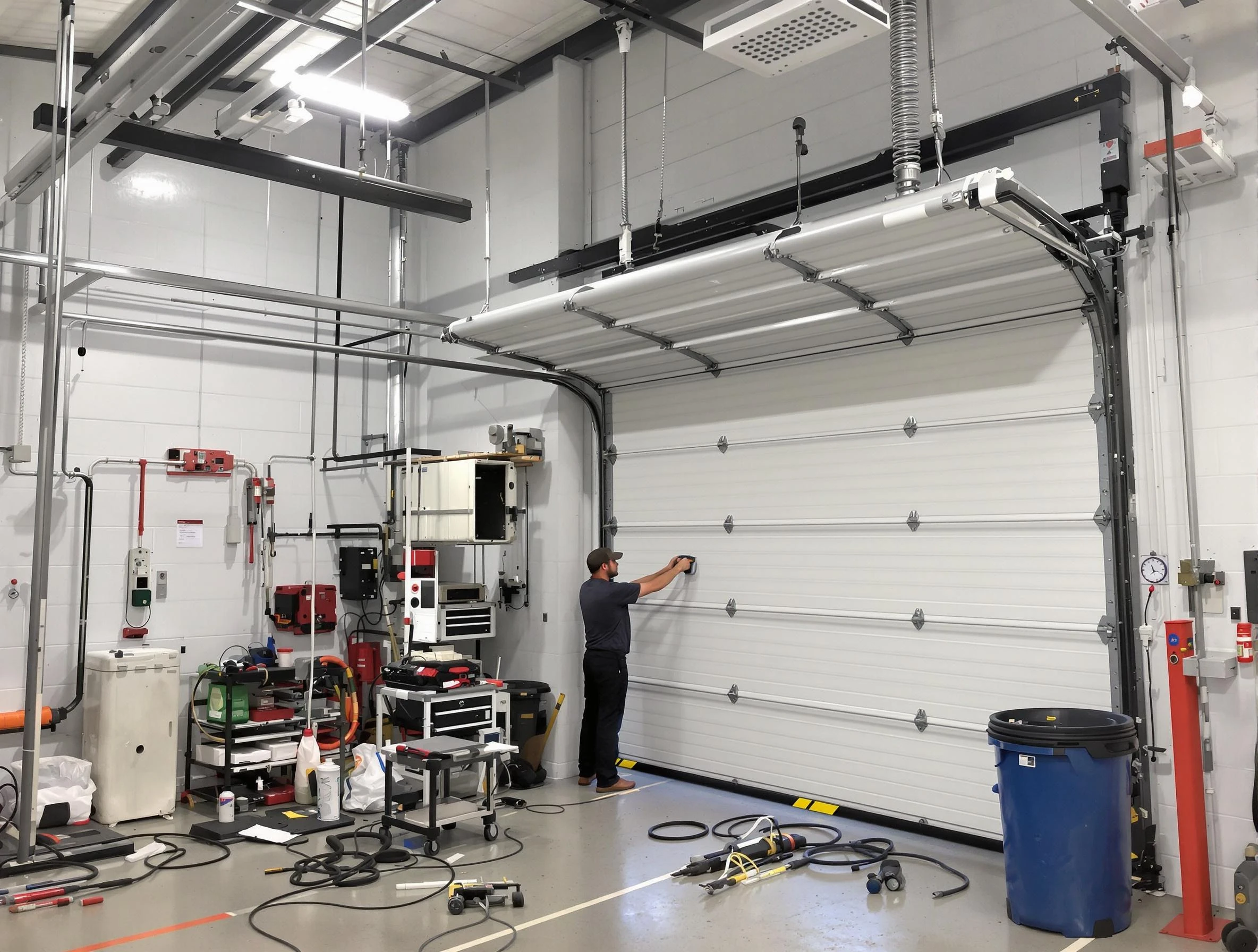 New Sewickley Garage Door Repair certified technician performing commercial door repair at a New Sewickley business facility