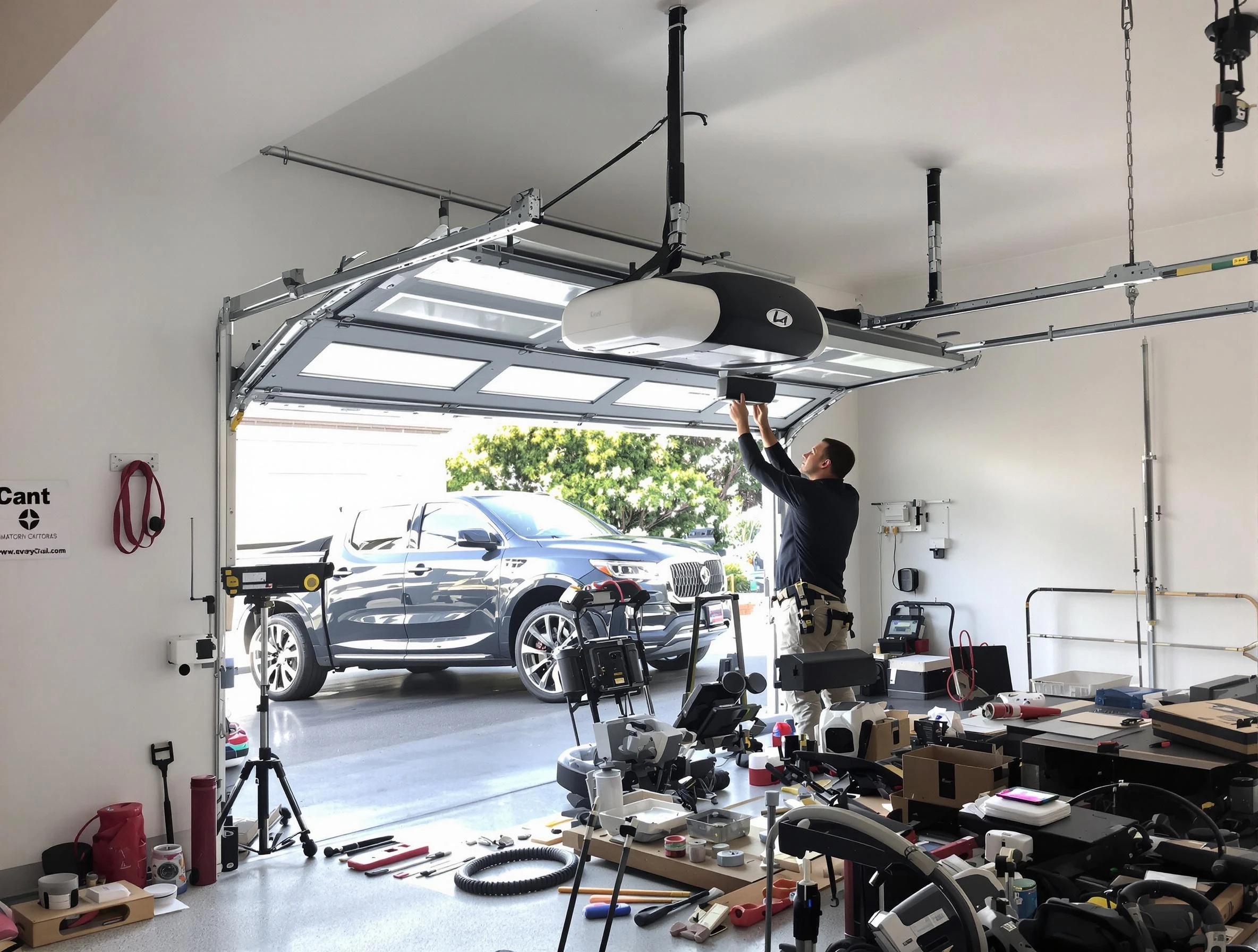 New Sewickley Garage Door Repair specialist installing smart garage door opener system in New Sewickley home