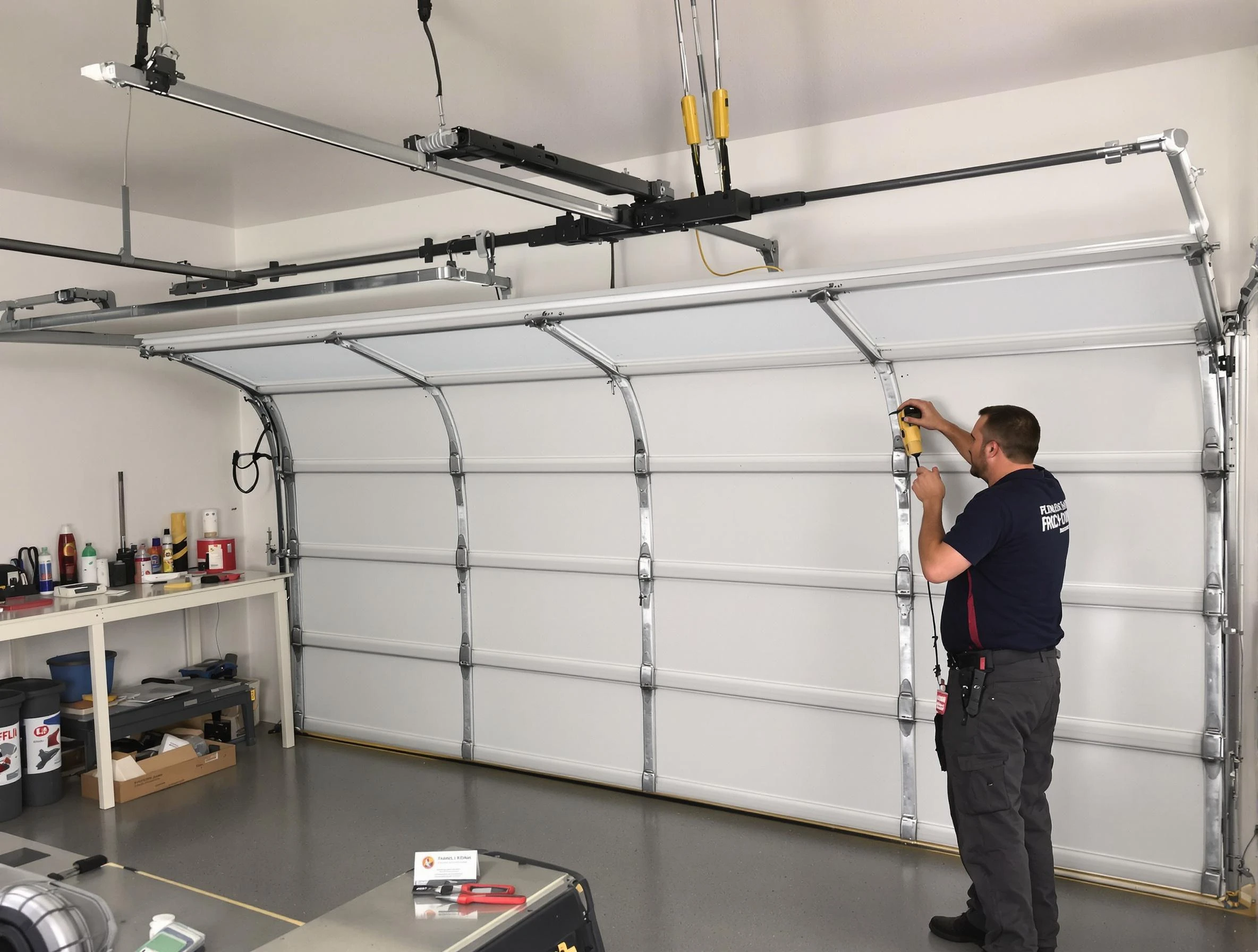 New Sewickley Garage Door Repair certified technician performing overhead door system repair in New Sewickley