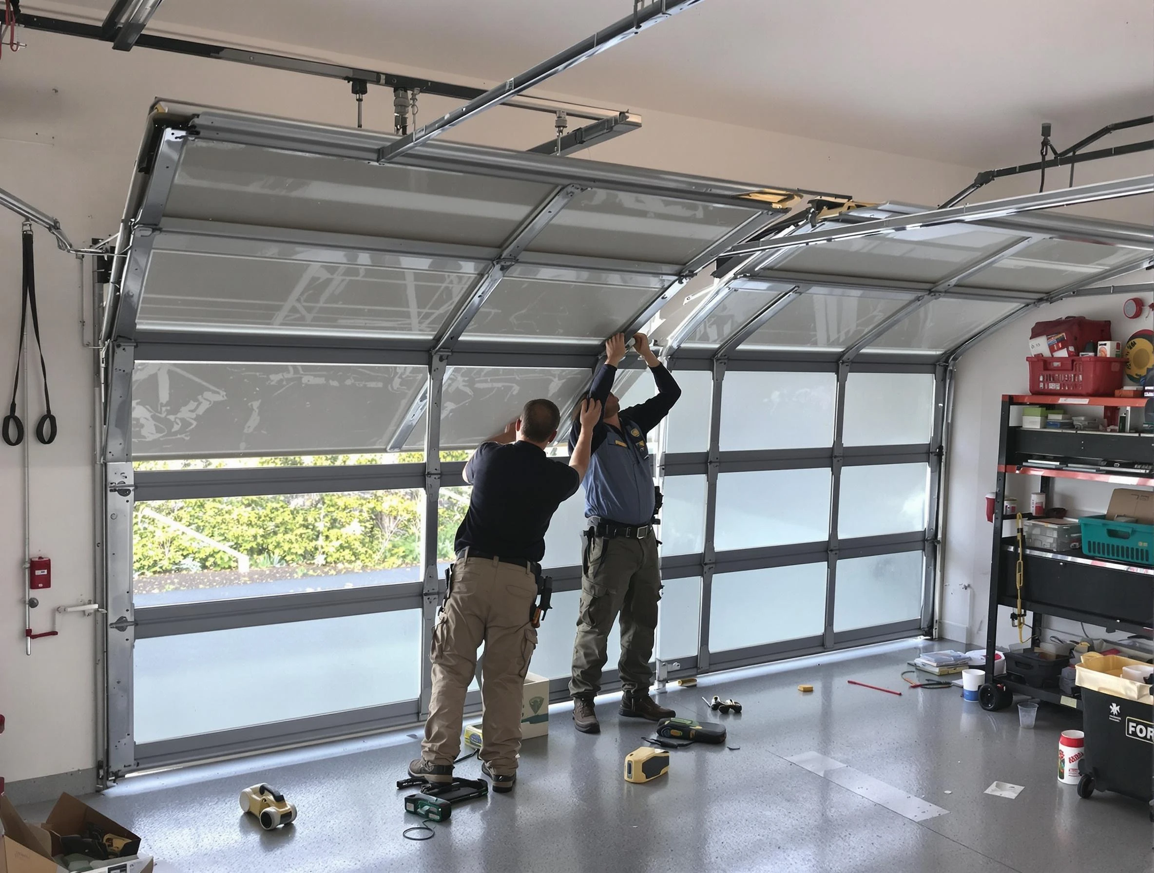 New Sewickley Garage Door Repair expert performing precise panel replacement on New Sewickley garage door