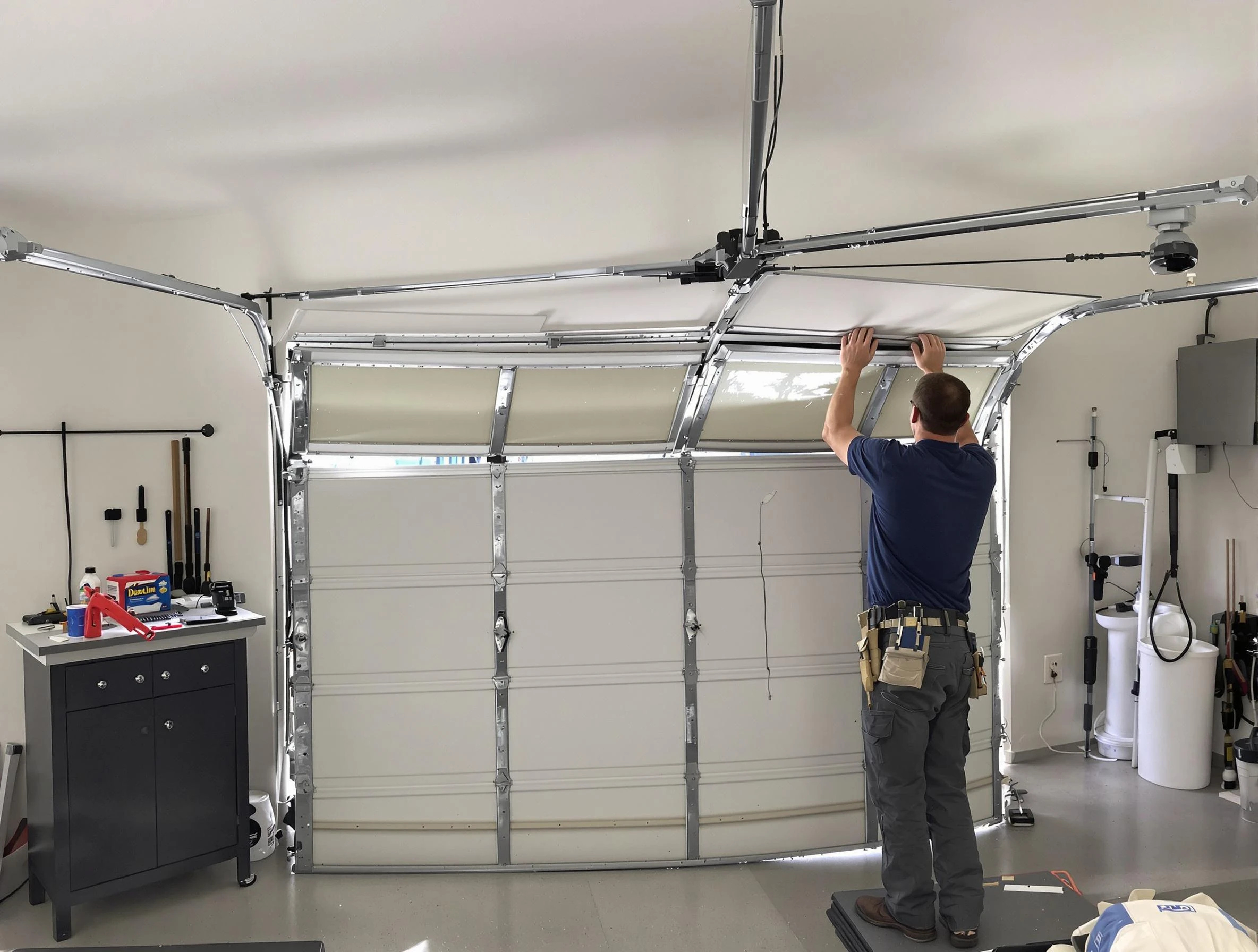 New Sewickley Garage Door Repair specialist performing precise section replacement on New Sewickley garage door