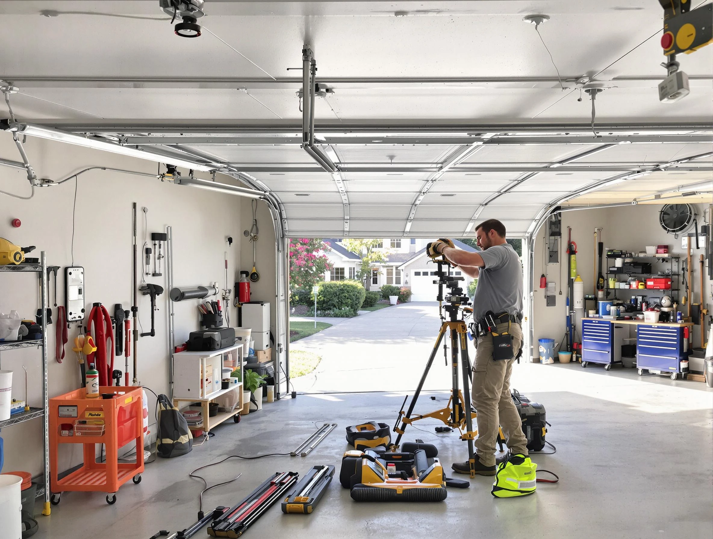 New Sewickley Garage Door Repair specialist performing laser-guided track alignment in New Sewickley